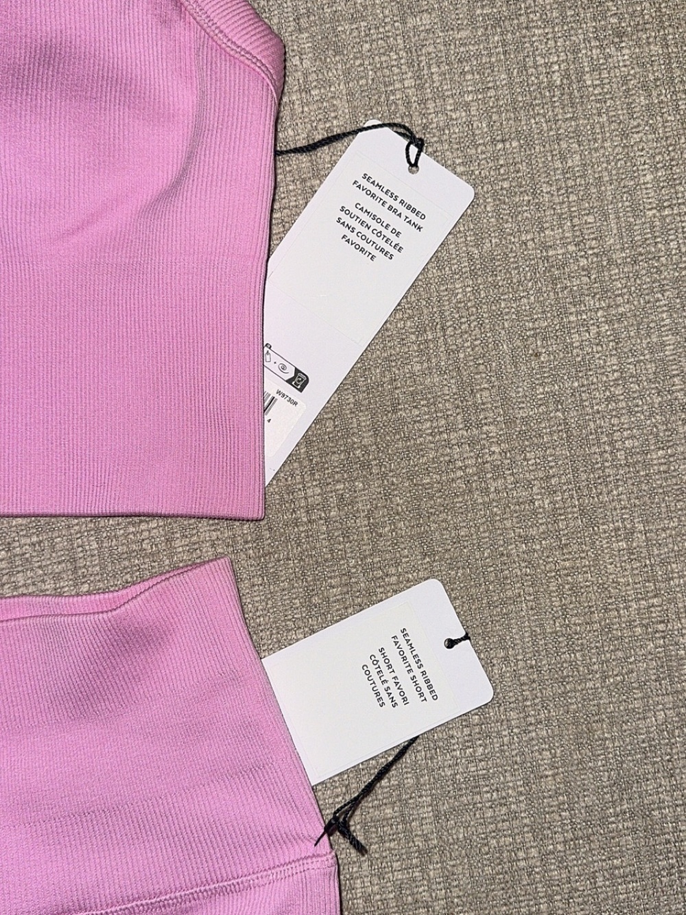 ALO Yoga Candy Pink Ribbed Crop Tank & High-Waist Bike Shorts Set - Picture 2 of 2